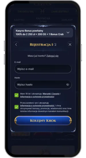 Ekran wpłaty w kasynie