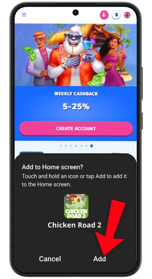 Installing Chicken Road 2 shortcut on Android