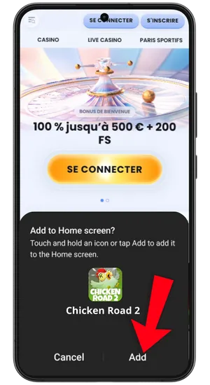 Installation du raccourci Chicken Road 2 sur Android