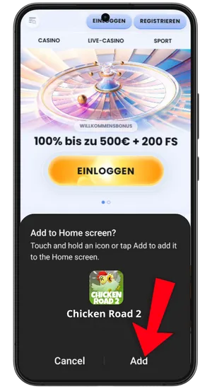 Installation der Chicken Road 2 Verknüpfung auf Android