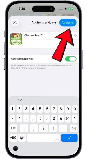 Aggiunta del collegamento Chicken Road 2 alla schermata Home di iPhone