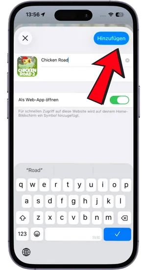 Chicken Road 2 Verknüpfung zum iPhone Home-Bildschirm hinzufügen