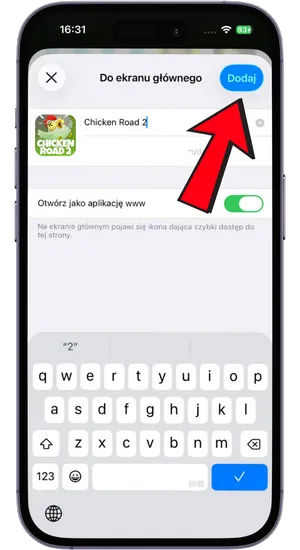 Dodawanie skrótu Chicken Road 2 do ekranu głównego iPhone