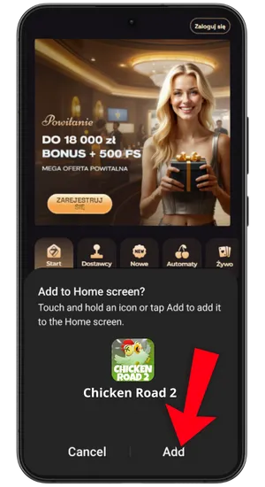 Instalowanie skrótu Chicken Road 2 na Androidzie