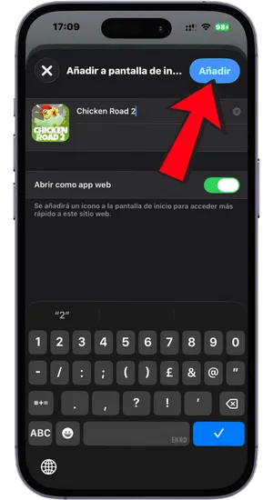 Añadir el acceso directo de Chicken Road 2 a la pantalla de inicio del iPhone