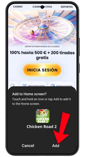 Instalación del acceso directo de Chicken Road 2 en Android
