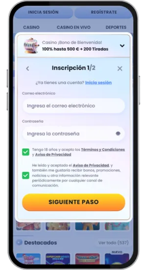 Pantalla de depósito en un casino